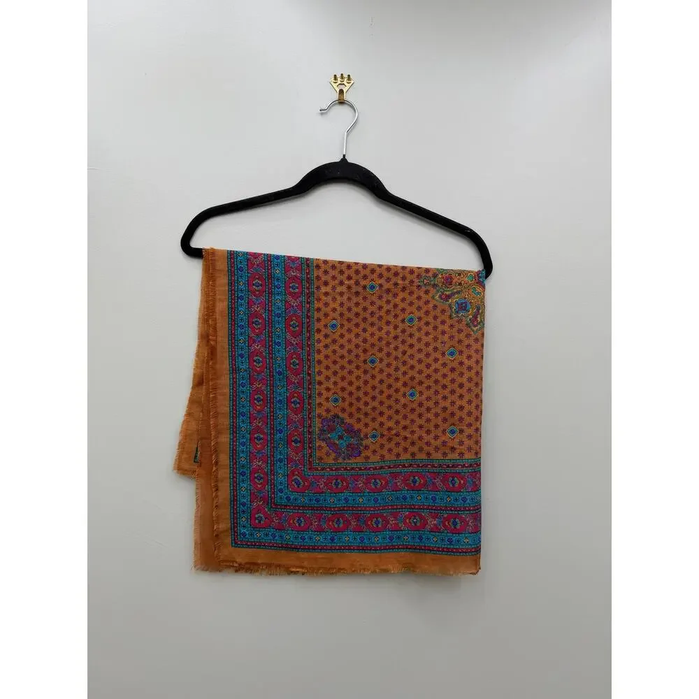 Vintage Challis by Berkshire Paisley Fringe Square Scarf 30x30 Boho